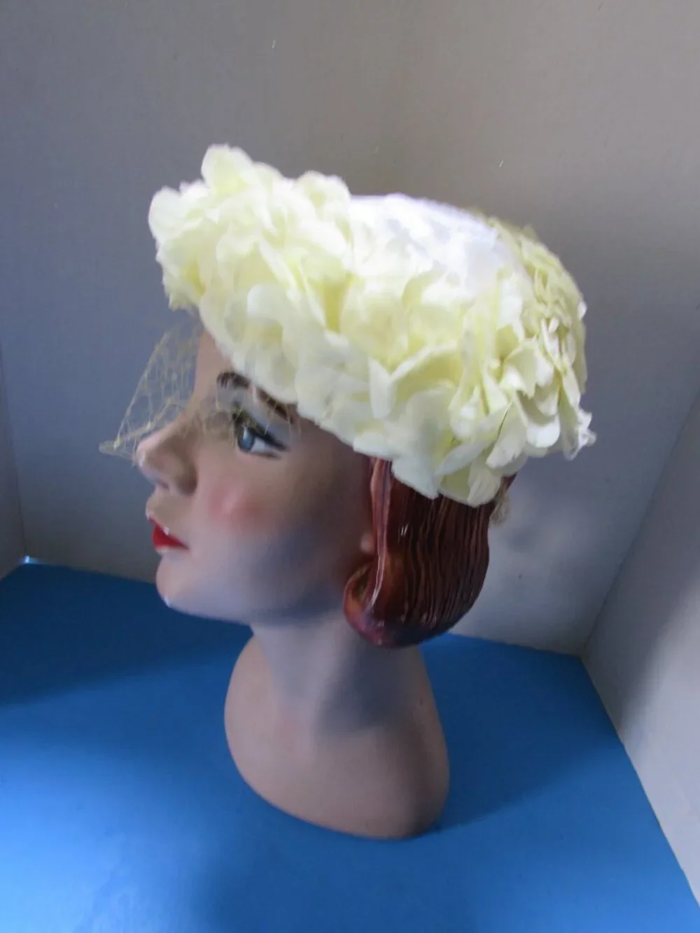Vintage Hat Lemon Yellow Petals Yellow Veil Original Caroline